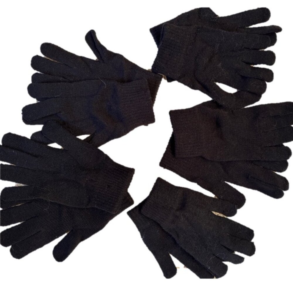 5 Pair Black Gloves Mittens Soft Cozy Knit Winter Fall Cool Weather Season